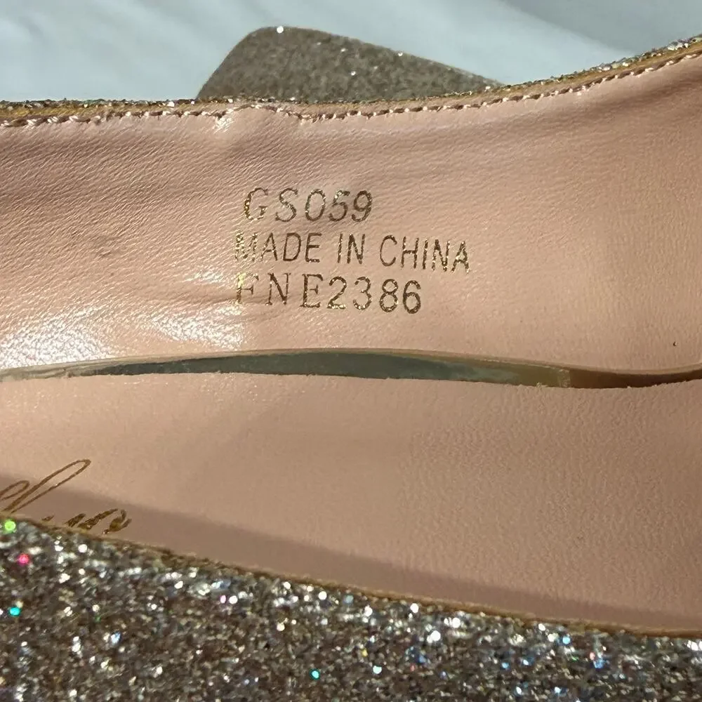 Genshuo Heels Pumps Stiletto Gold Glitter 5.5